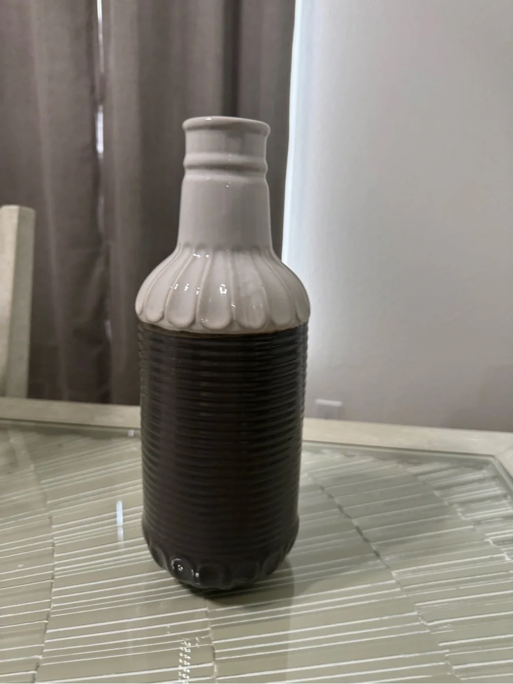 Neutral Two‑Tone Ceramic Decorative Vase - Cream and Dark Brown